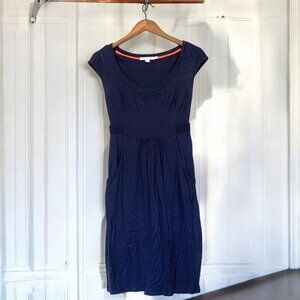 Boden Stretch Midi Dress With Waist Detail & Pockets Navy Blue Size 2R